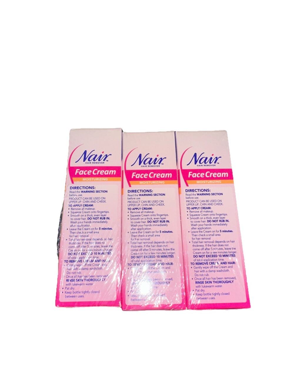 Lot Of 3 Nair Hair Remover Moisturizing Face Cream with Sweet Almond Oil 2oz Ea.